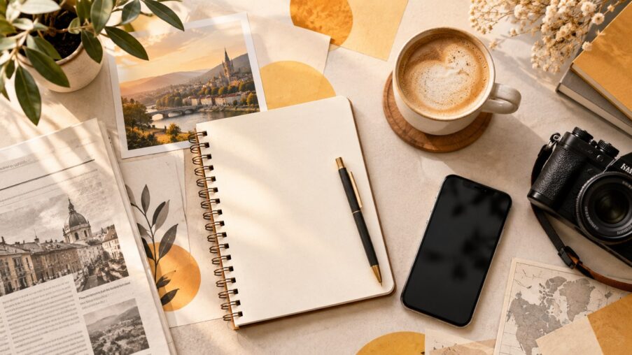 Allgemeines Beitragsbild für freunde-forum.de mit Notizbuch, Kamera, Smartphone und Kaffeetasse
