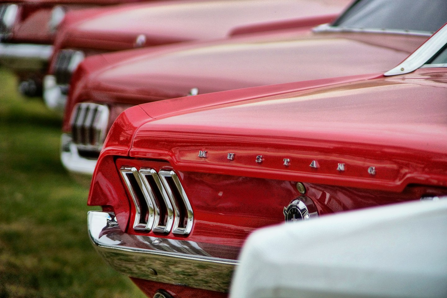Mehrere klassische Ford Mustang bei einem Treffen – Symbolbild für eine Oldtimermesse